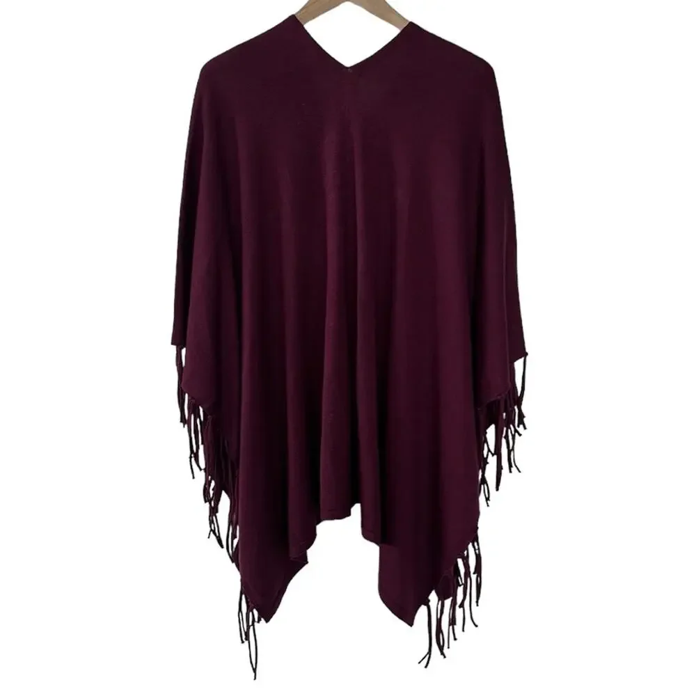 NEW Chico’s Lace Up Fringed Poncho Gold Hardware Tie Cover Up Purple One Size - Picture 5 of 9
